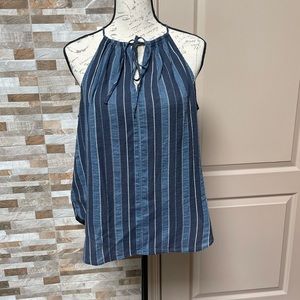 LOFT stripped textured cotton halter top Sz MP